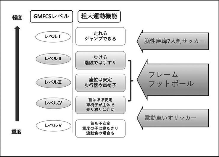 図1　粗大運動能力分類システム[GMFCS]での肢体不自由者における障がい者サッカー（切断を除く）