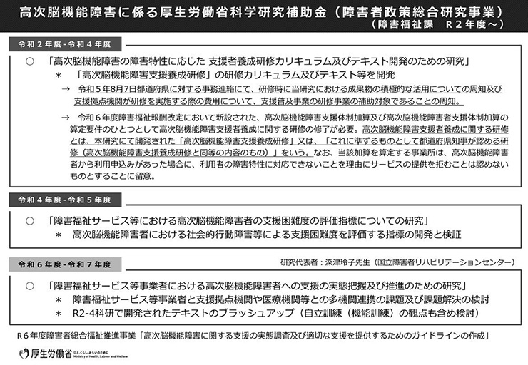 高次脳機能障害に係る厚生労働省科学研究補助金（障害者政策総合研究事業）
