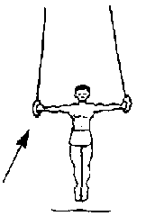 Performing the iron cross on gymnastic rings.