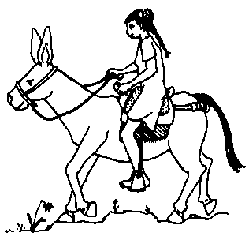 Riding on the donkey with her plastic braces and rocker-bottom shoes.