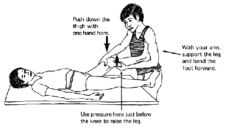 Try to hold or bend the foot up while you stretch the cord behind the knee.