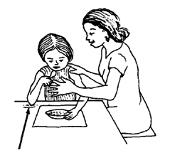 A child who has difficulty controlling her hand for eating may gain better control by resting her elbow on the table,