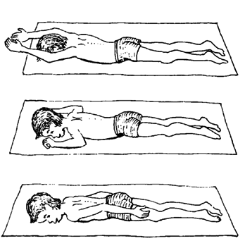 Lie face down and move the arms as shown.