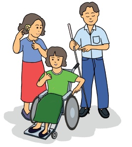 3.5　補聴器や白杖、車いすなどの支援機器を持つ障害のある人の数を数える。