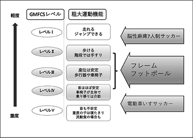 図1　粗大運動能力分類システム[GMFCS]での肢体不自由者における障がい者サッカー（切断を除く）